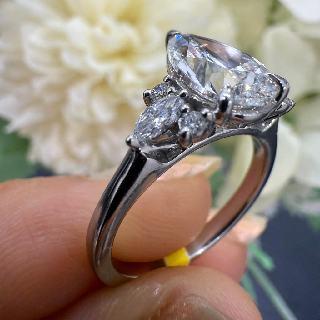 2.00CT IGI Certified Lab Pear Diamond Engagement Ring with Side Stones in Platinum