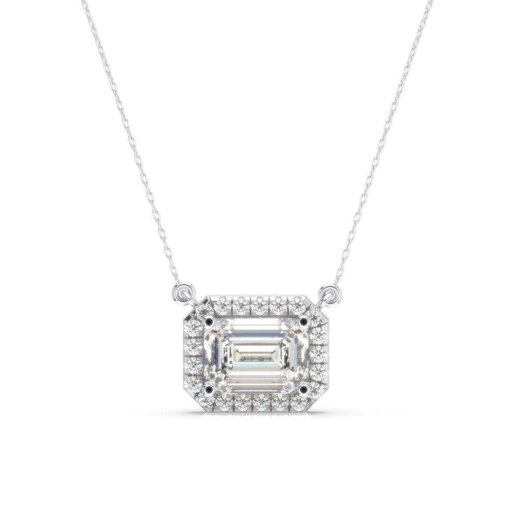 F/VVS 2.25Ct Emerald Diamond Halo Pendant Necklace for Women
