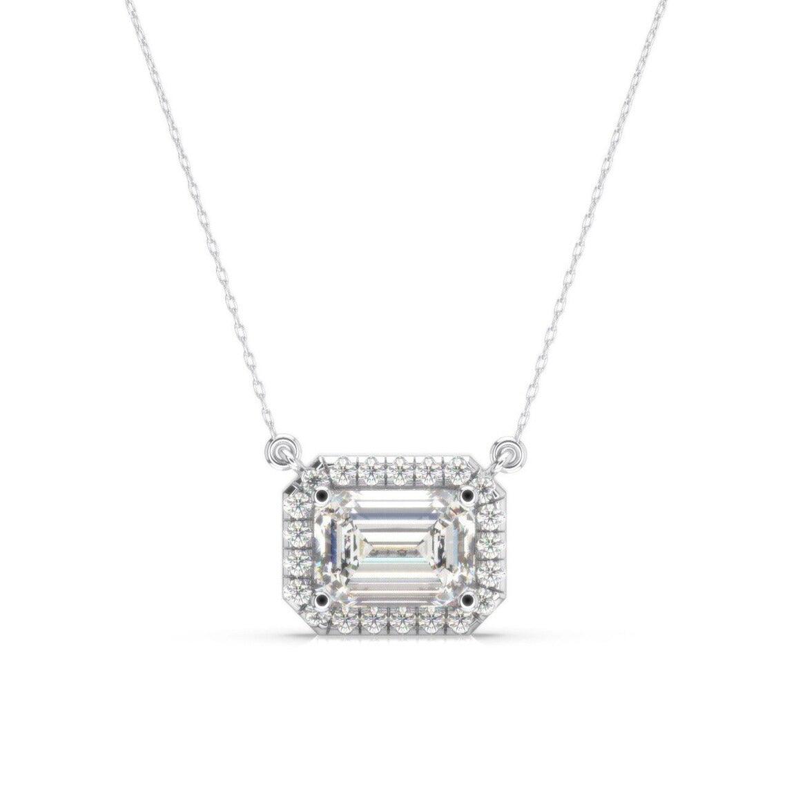 F/VVS 2.25Ct Emerald Diamond Halo Pendant Necklace for Women
