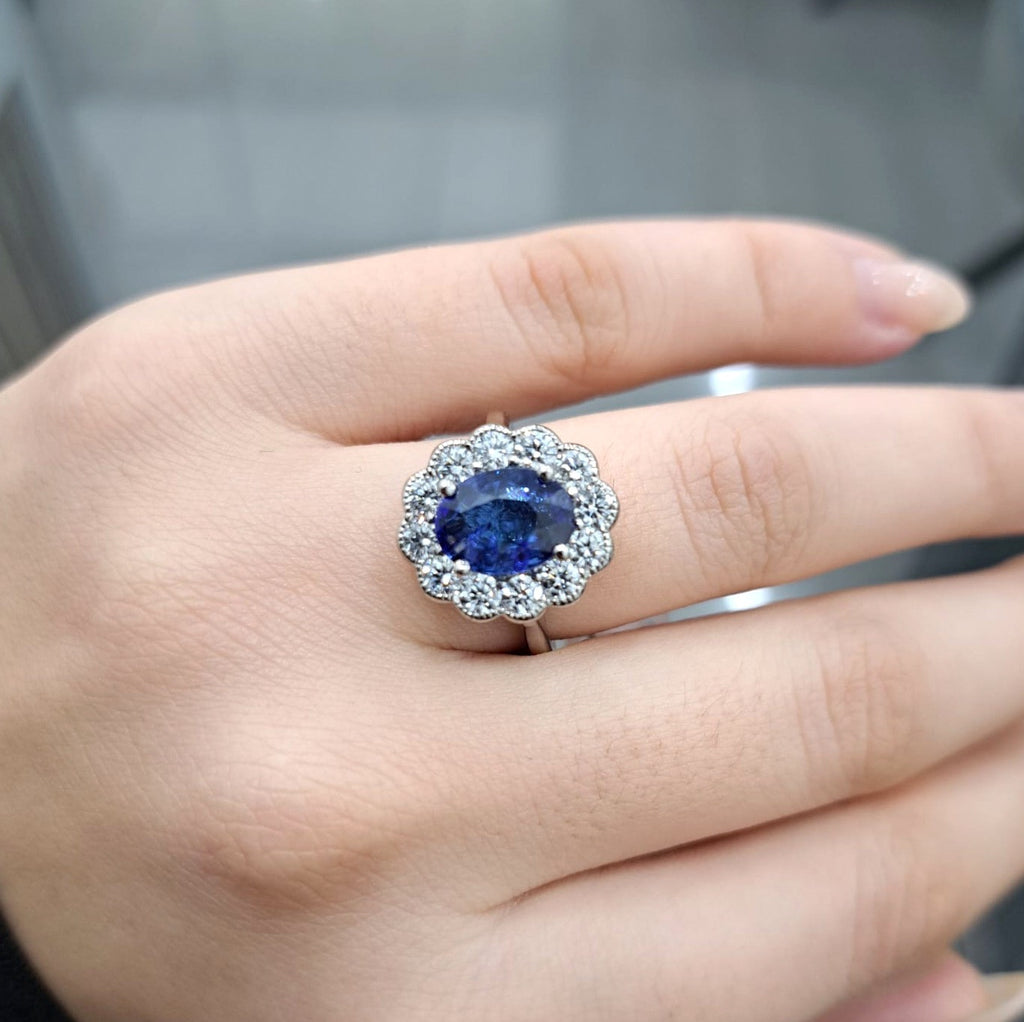 3.50ct Sapphire Oval & Diamond Cluster Engagement Ring In Gold & Platinum
