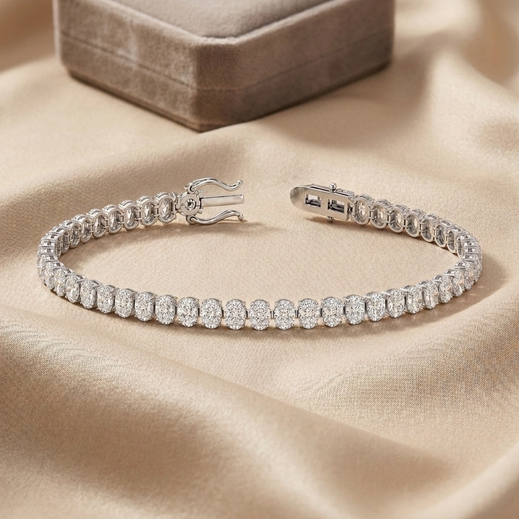 Vertical Oval Diamond Vertical Tennis Bracelet in Gold & Platinum (8Ct-30Ct)