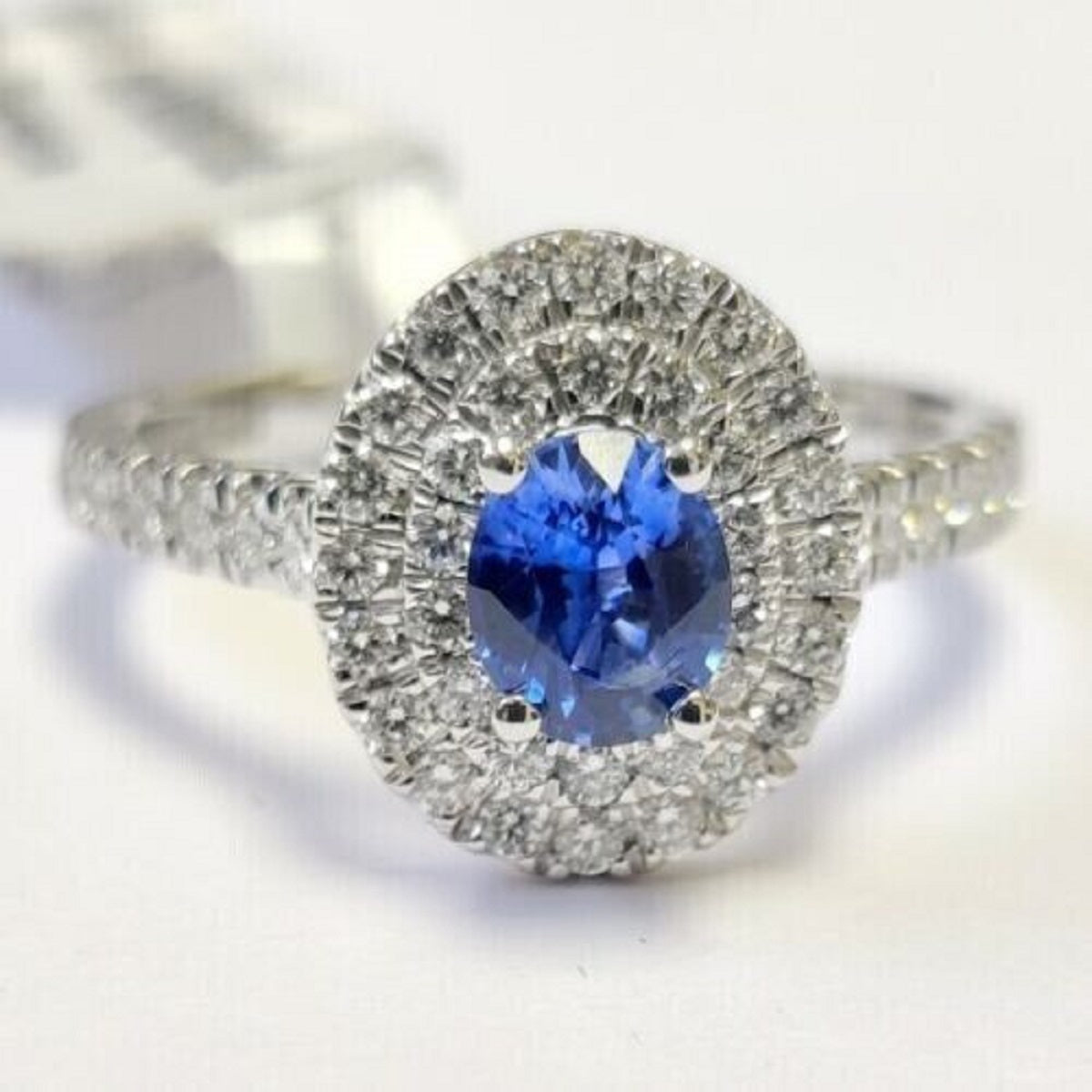 1.50Ct Blue Sapphire & Round Diamond Double Halo Ring In Gold & Platinum