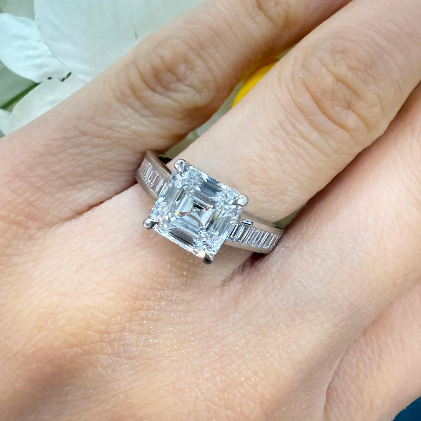 Asscher & Baguette Lab Diamond Engagement Ring in Platinum
