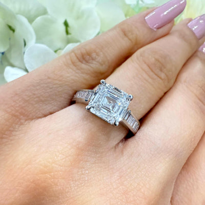 IGI Certified Asscher & Baguette Lab Diamond Engagement Ring – Platinum