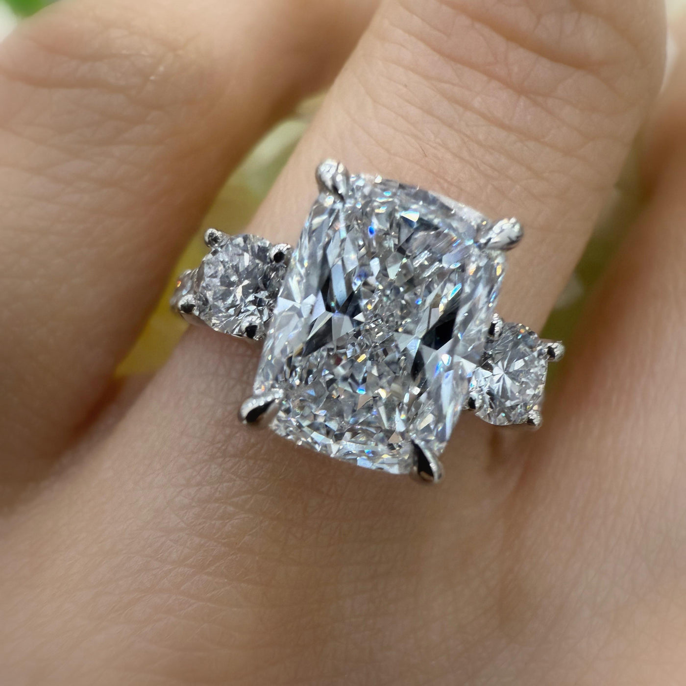 IGI Certified E/VS Lab Grown Cushion with Side Round Diamond Engagement Ring For Women In Platinum