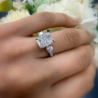 IGI Certified E/VS Lab Grown Cushion with Side Round Diamond Engagement Ring For Women In Platinum