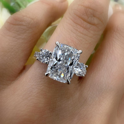 IGI Certified E/VS Lab Grown Cushion with Side Round Diamond Engagement Ring For Women In Platinum