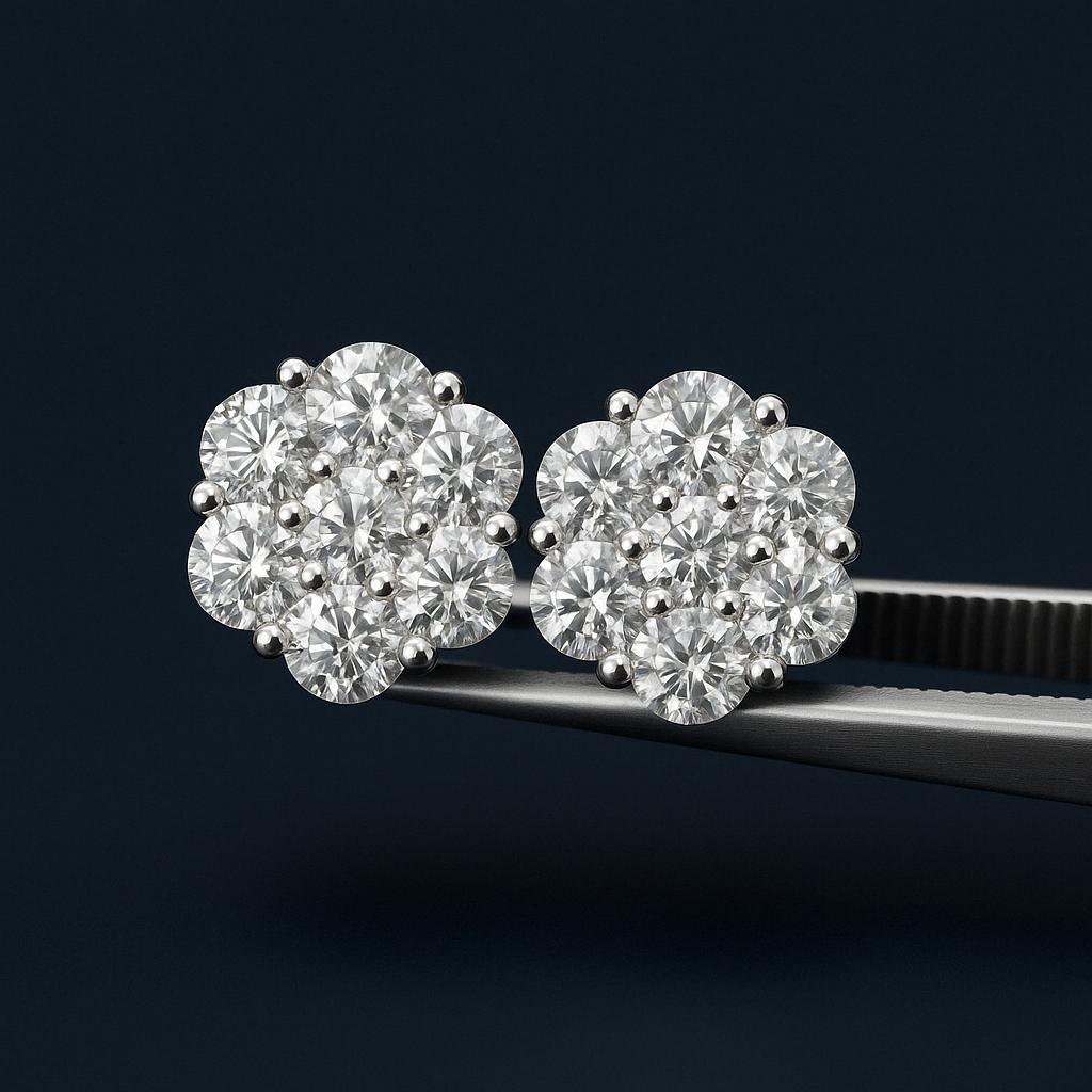 4.60Ct D/VS Lab Diamond Cluster Earrings in White Gold