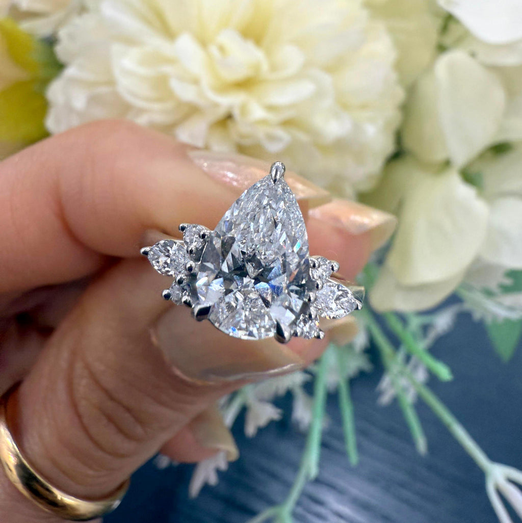 2.00CT IGI Certified Lab Pear Diamond Engagement Ring with Side Stones in Platinum