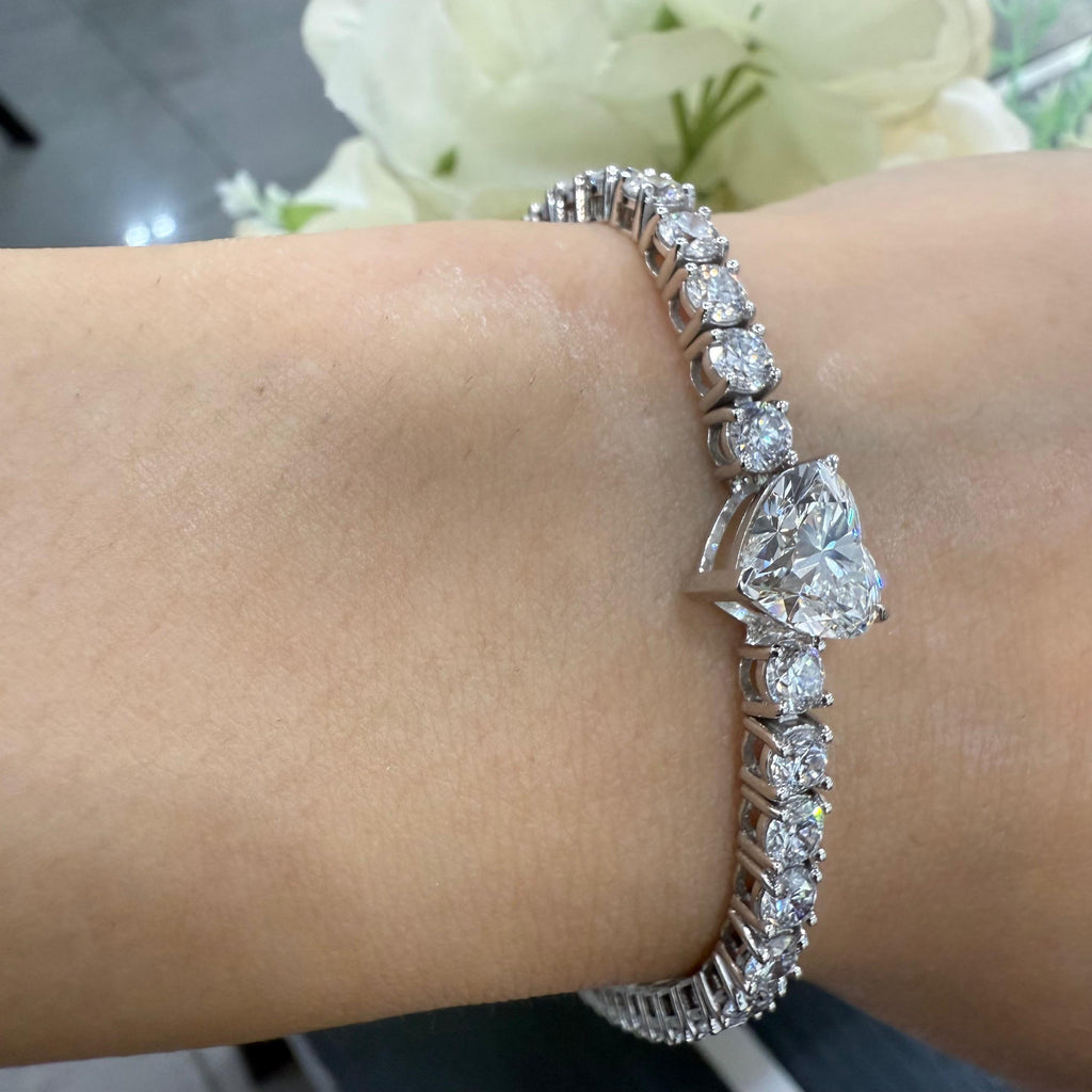 10.00Ct Heart and Round Lab Diamond Tennis Bracelet In 9k White Gold 7inch