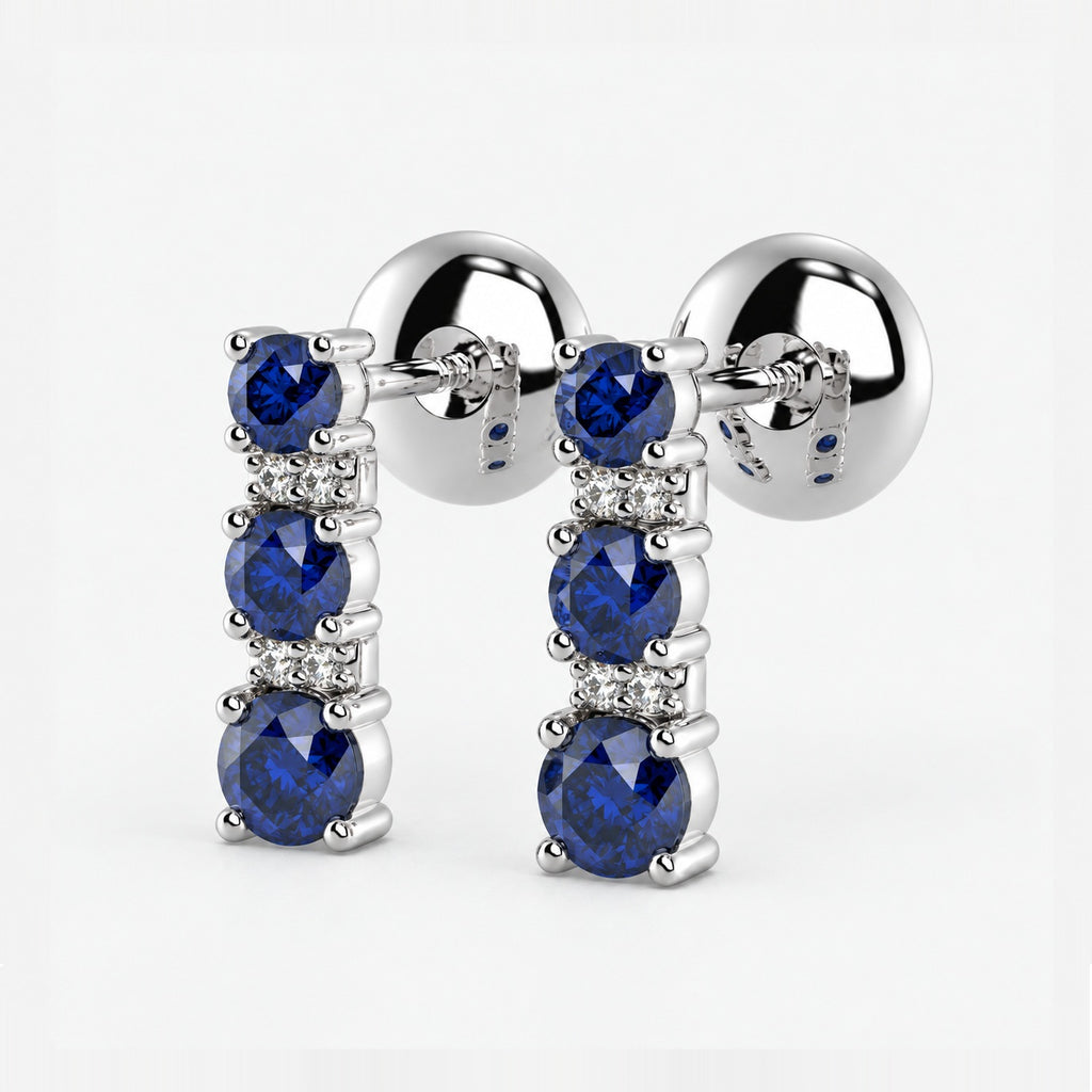 0.50 Ct Natural Sapphire & Diamond Tower Earrings In Gold