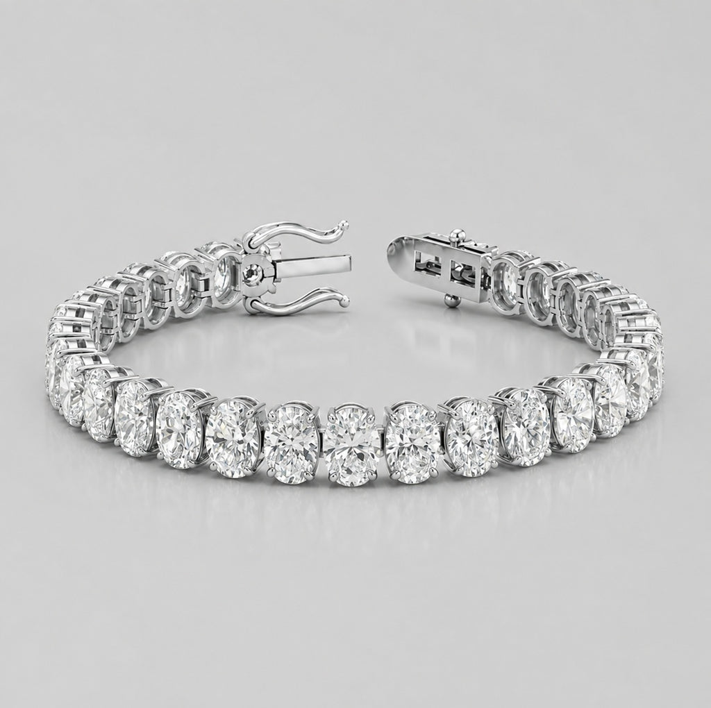 Vertical Oval Diamond Vertical Tennis Bracelet in Gold & Platinum (8Ct-30Ct)