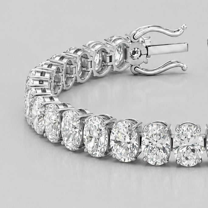 Vertical Oval Diamond Vertical Tennis Bracelet in Gold & Platinum (8Ct-30Ct)