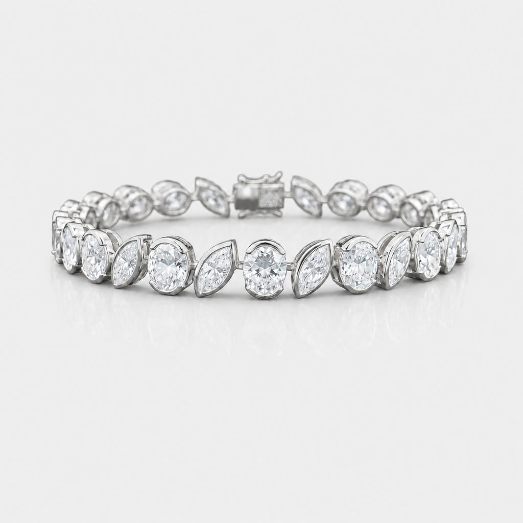 10.00ct Oval & Marquise Lab-Grown Diamond Tennis Bracelet in 9K Gold