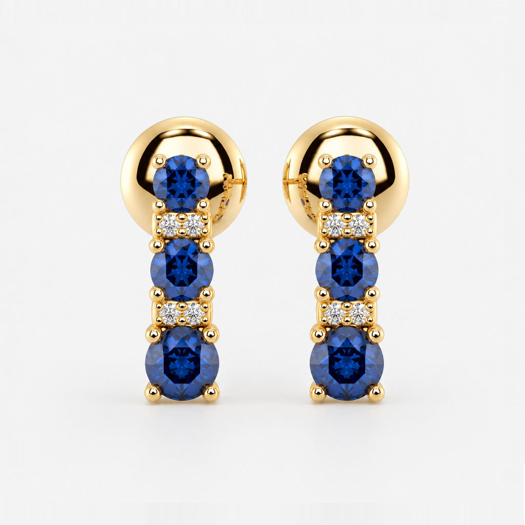 0.50 Ct Natural Sapphire & Diamond Tower Earrings In Gold