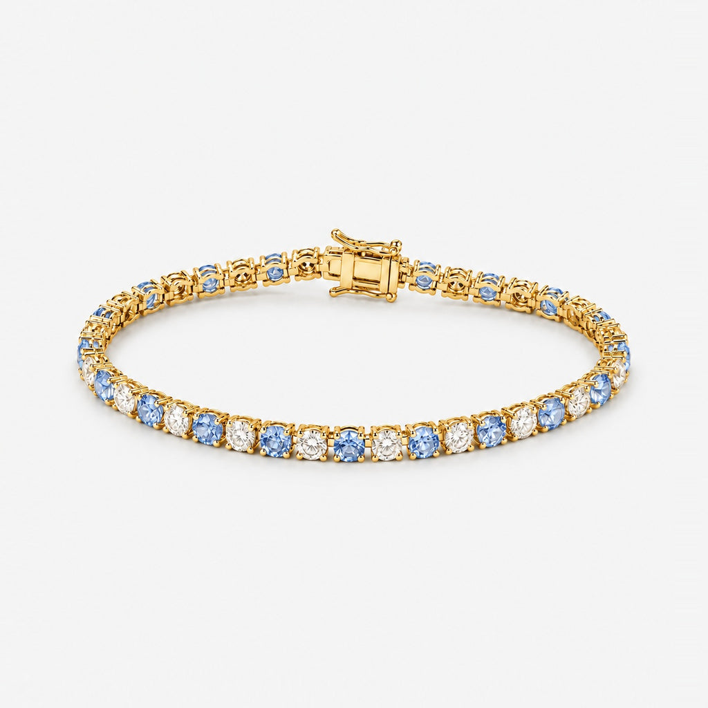 4.00ct Round Blue Sapphire & Diamond Tennis Bracelet - 9k Yellow Gold