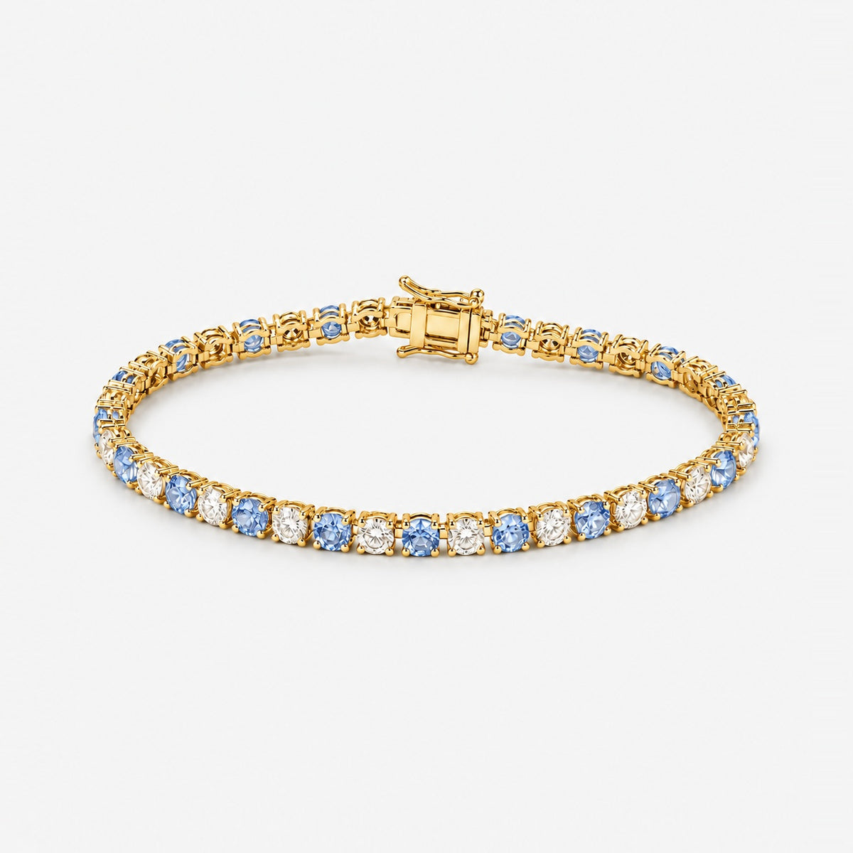 4.00ct Round Blue Sapphire & Diamond Tennis Bracelet - 9k Yellow Gold