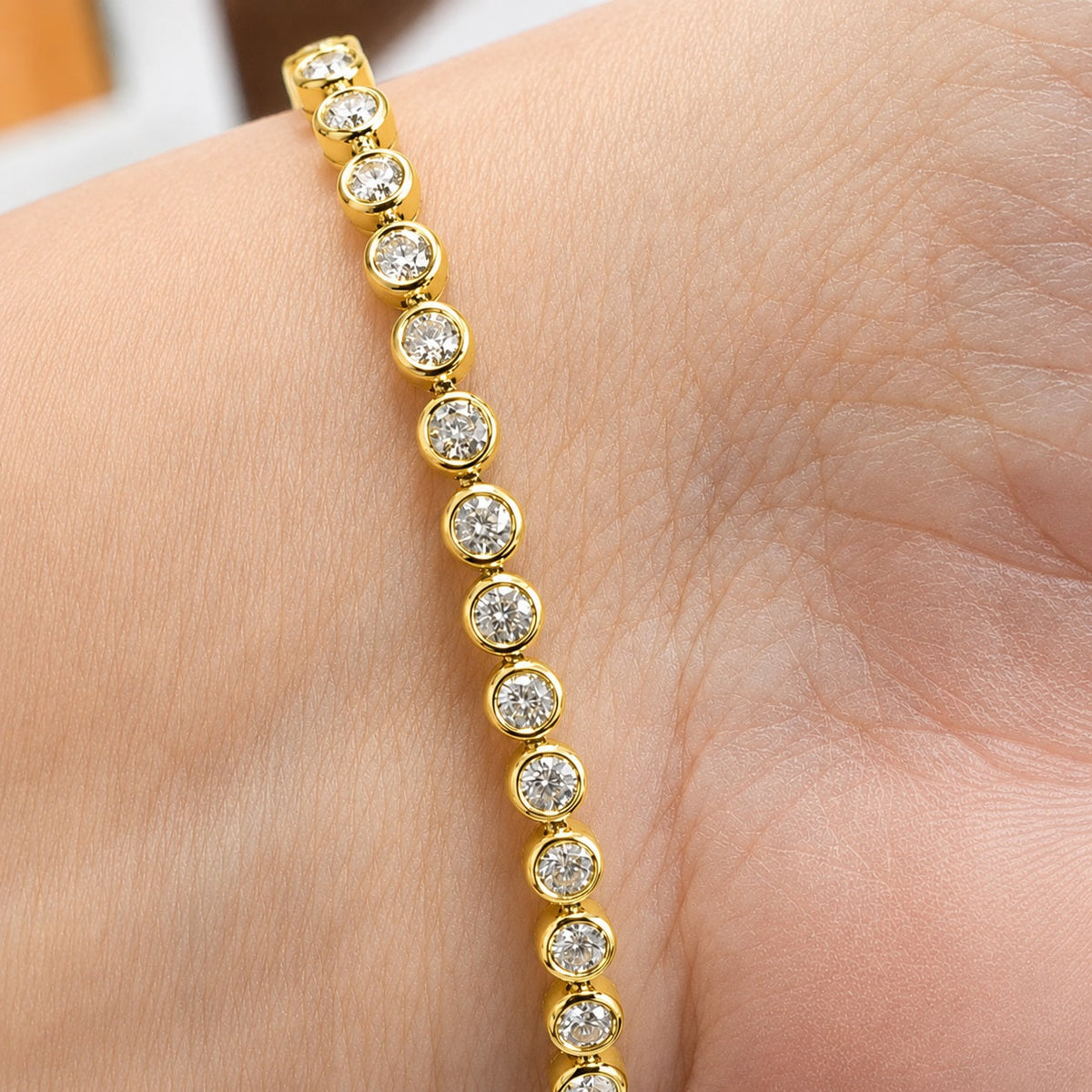 5.00ct Round Diamond Tennis Bracelet On Wrist - 9k White Gold