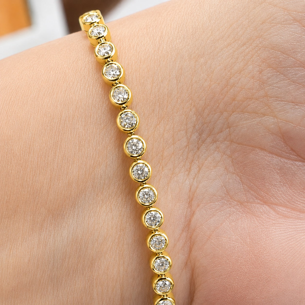 UK Hallmarked 100% Natural Round 5.00Ct Diamond Bezel Set Tennis Bracelet 9k'Gold