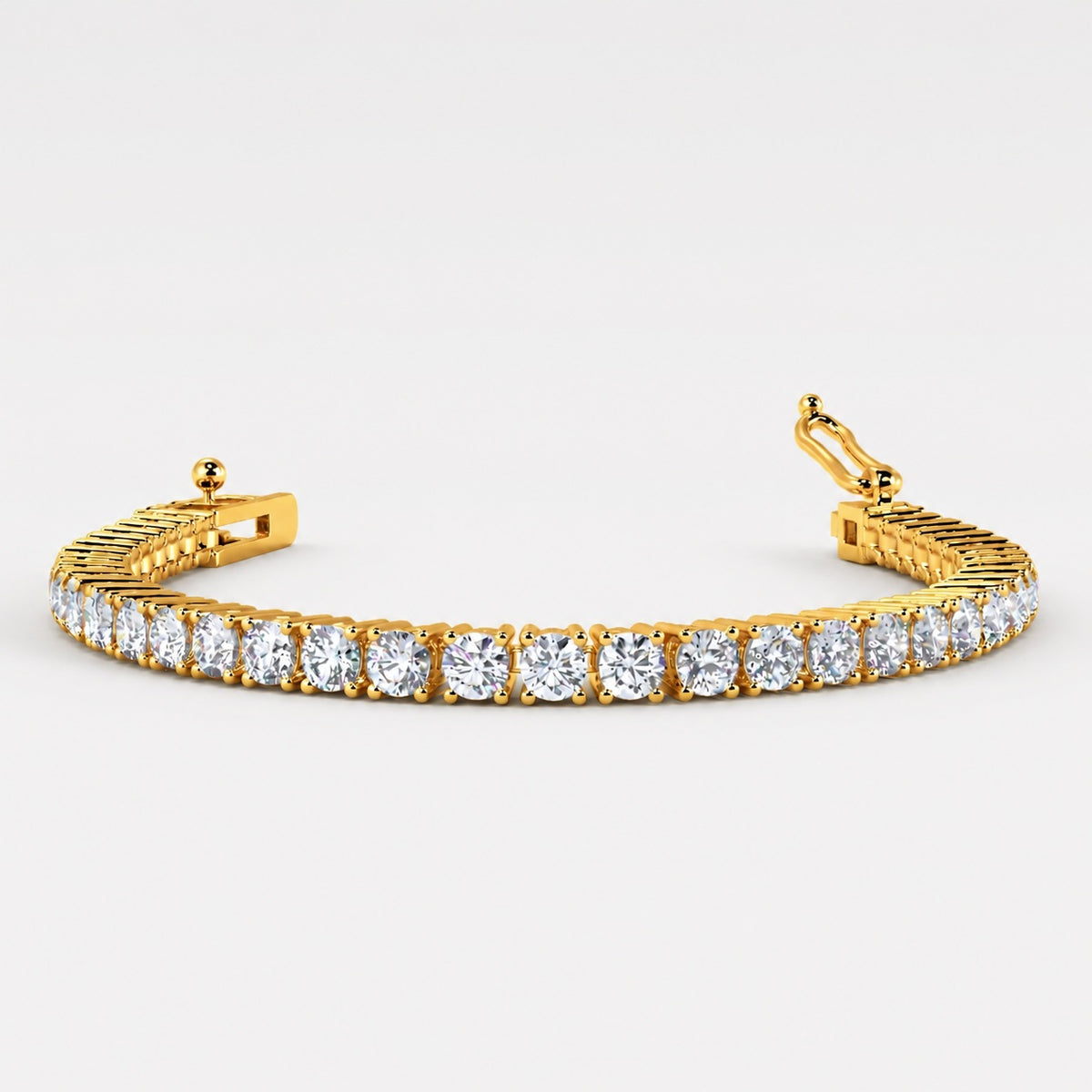 40.00ct Round Diamond Tennis Bracelet - Gold (Angle View 9)