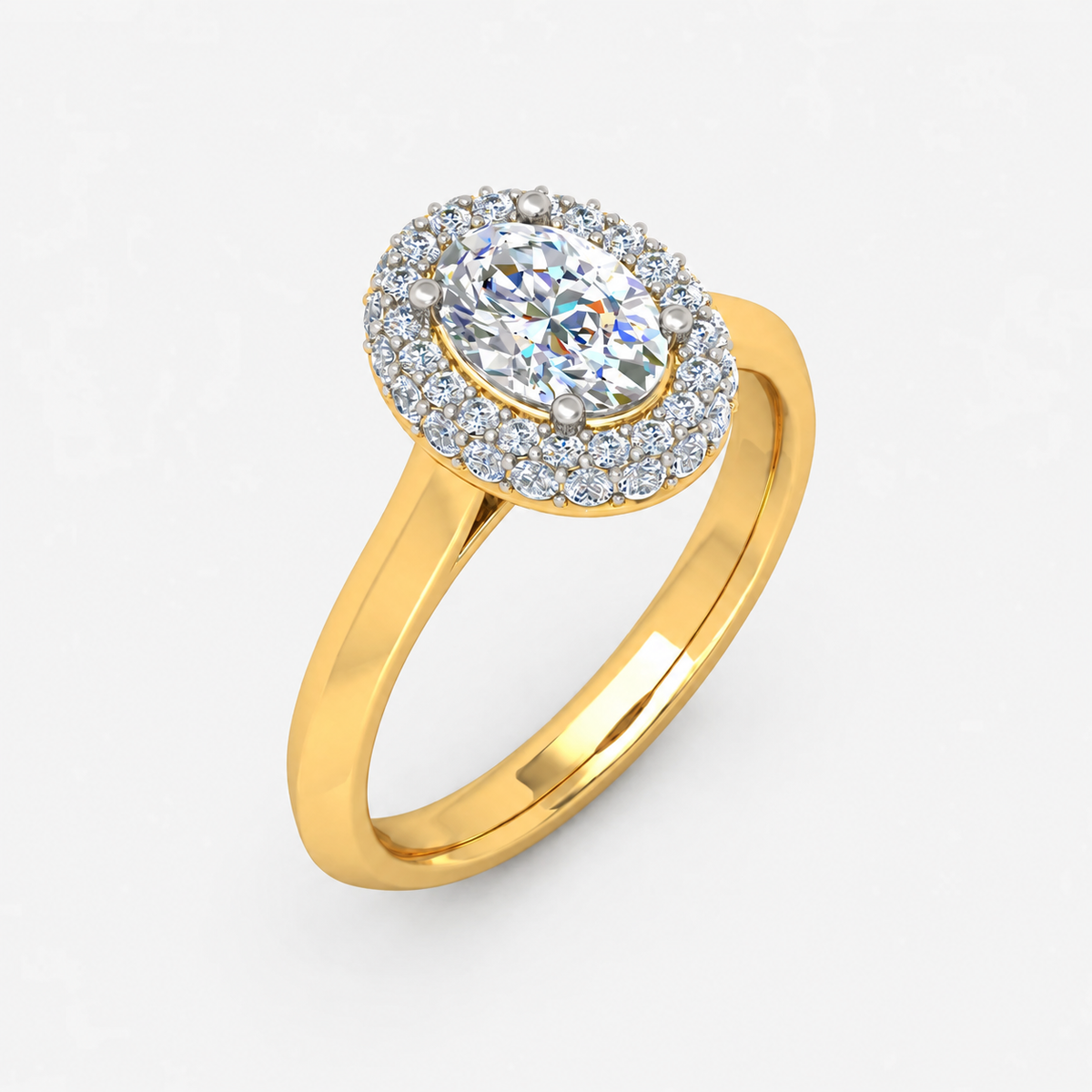 IGI Certified Oval-Cut Diamond Halo Engagement Ring with Plain Shank in Platinum & Gold