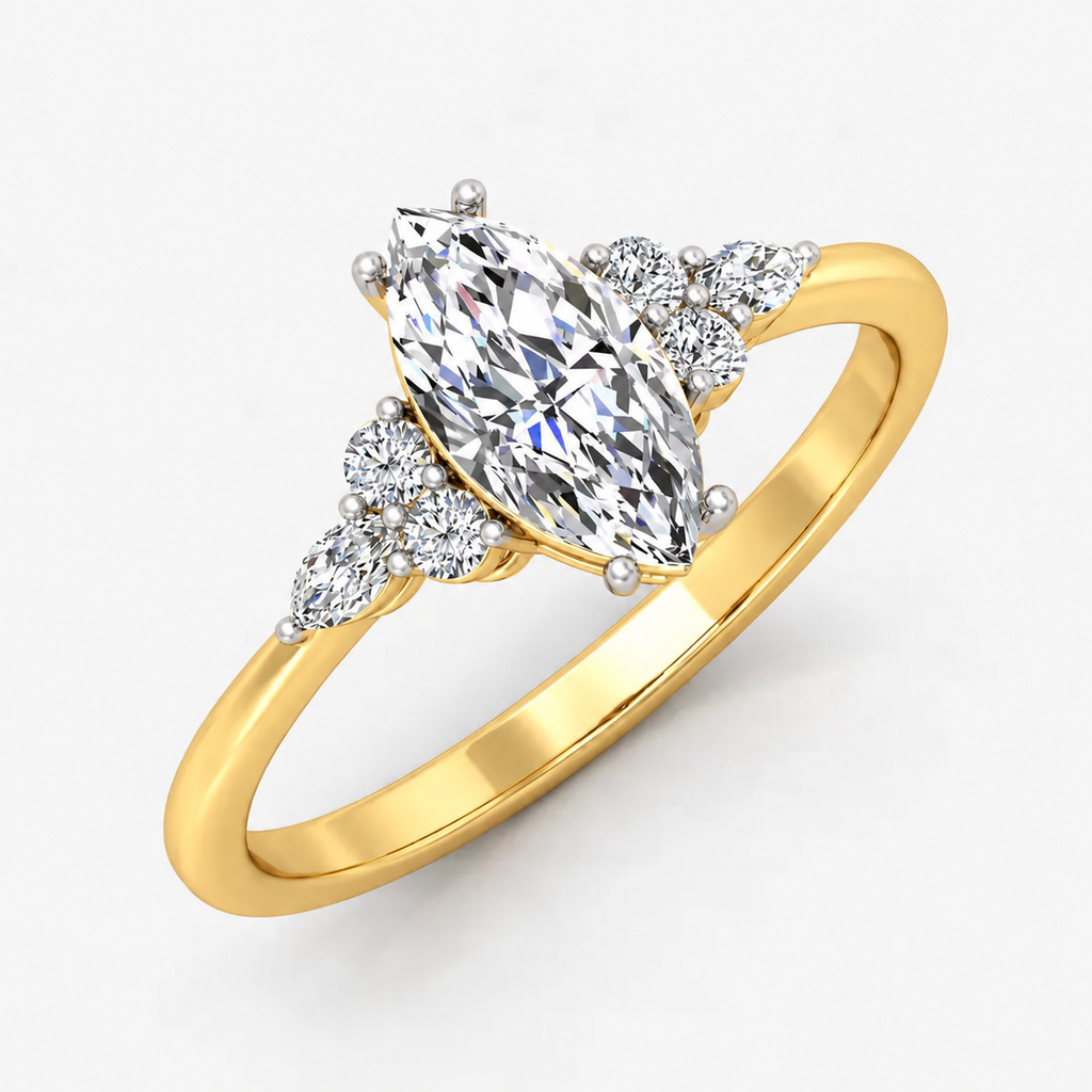IGI Certified Lab Grown Marquise Cut Diamond Side Stone Engagement Ring in Platinum & Gold - 1-5ct