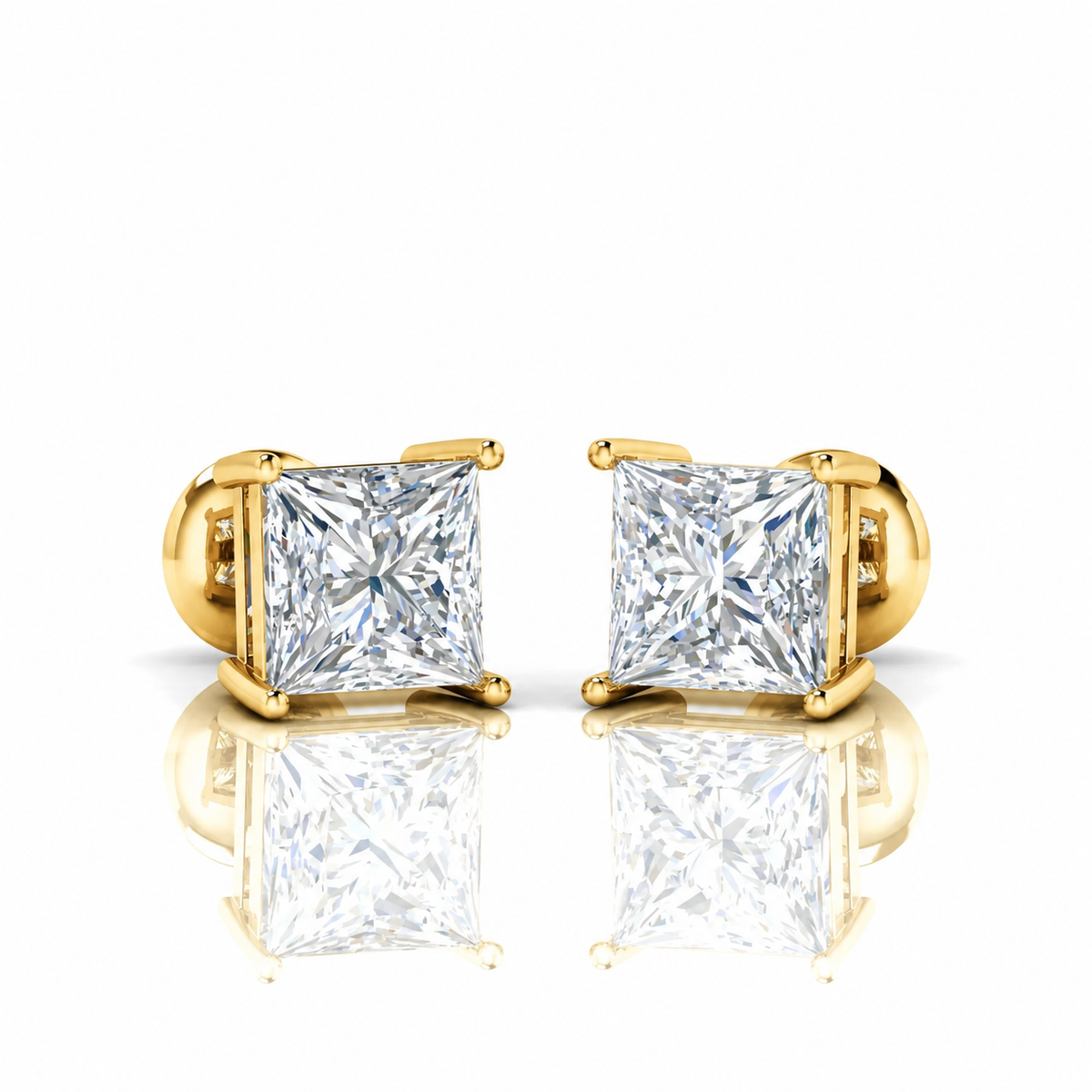 Princess Cut Diamond Stud Earrings D / VVS2 4.00 Carat  IGI Certified Lab Grown Diamond  In 18K Yellow Gold