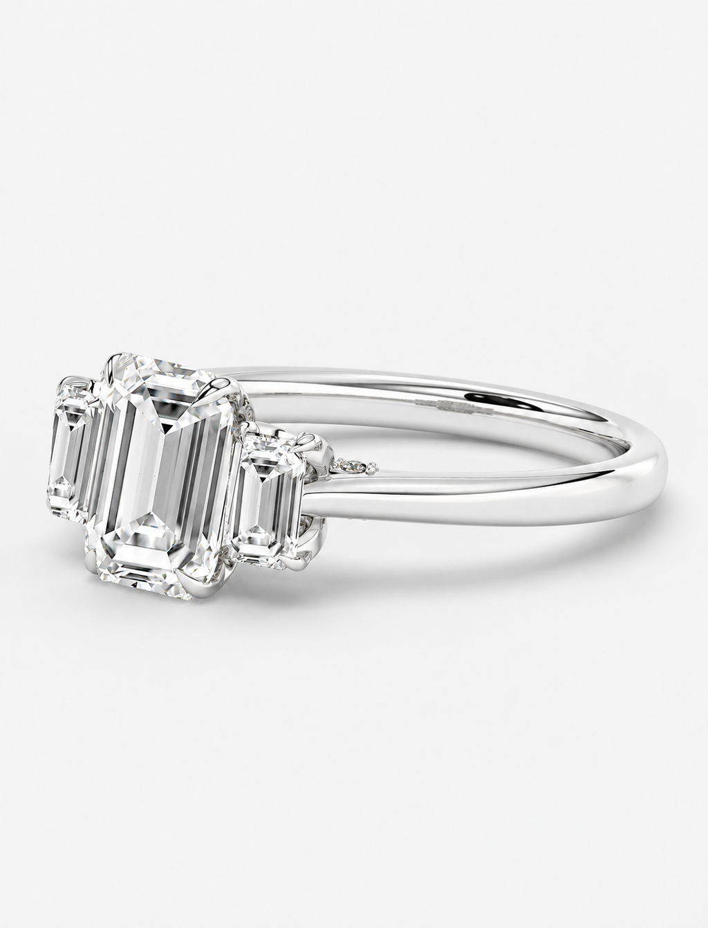 2.50CT Lab Grown Solitaire Emerald Diamond Trilogy Ring Platinum