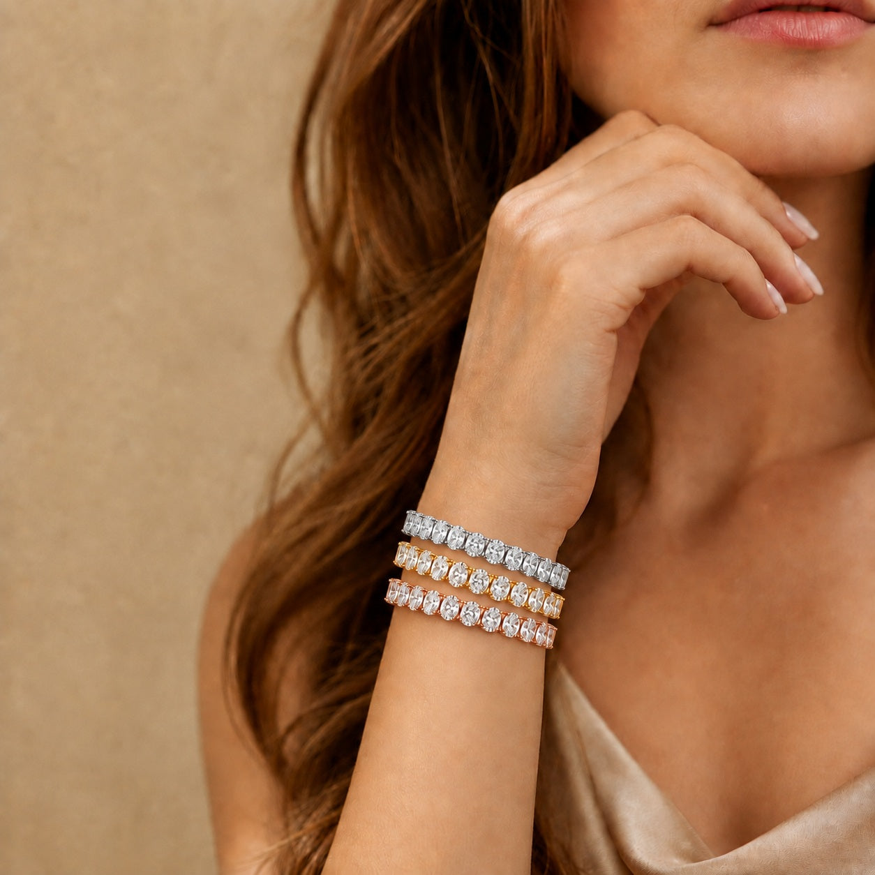 Vertical Oval Diamond Vertical Tennis Bracelet in Gold & Platinum (8Ct-30Ct)