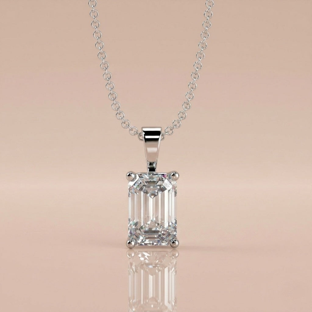 IGI Certified Emerald Diamond Solitaire Pendant Necklace for Women in 18k Gold 1.00Ct-3.00Ct