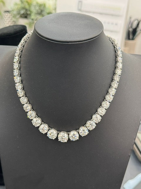 LUXURY 92.76Ct Round LAB Diamond Graduated Necklace in Platinum