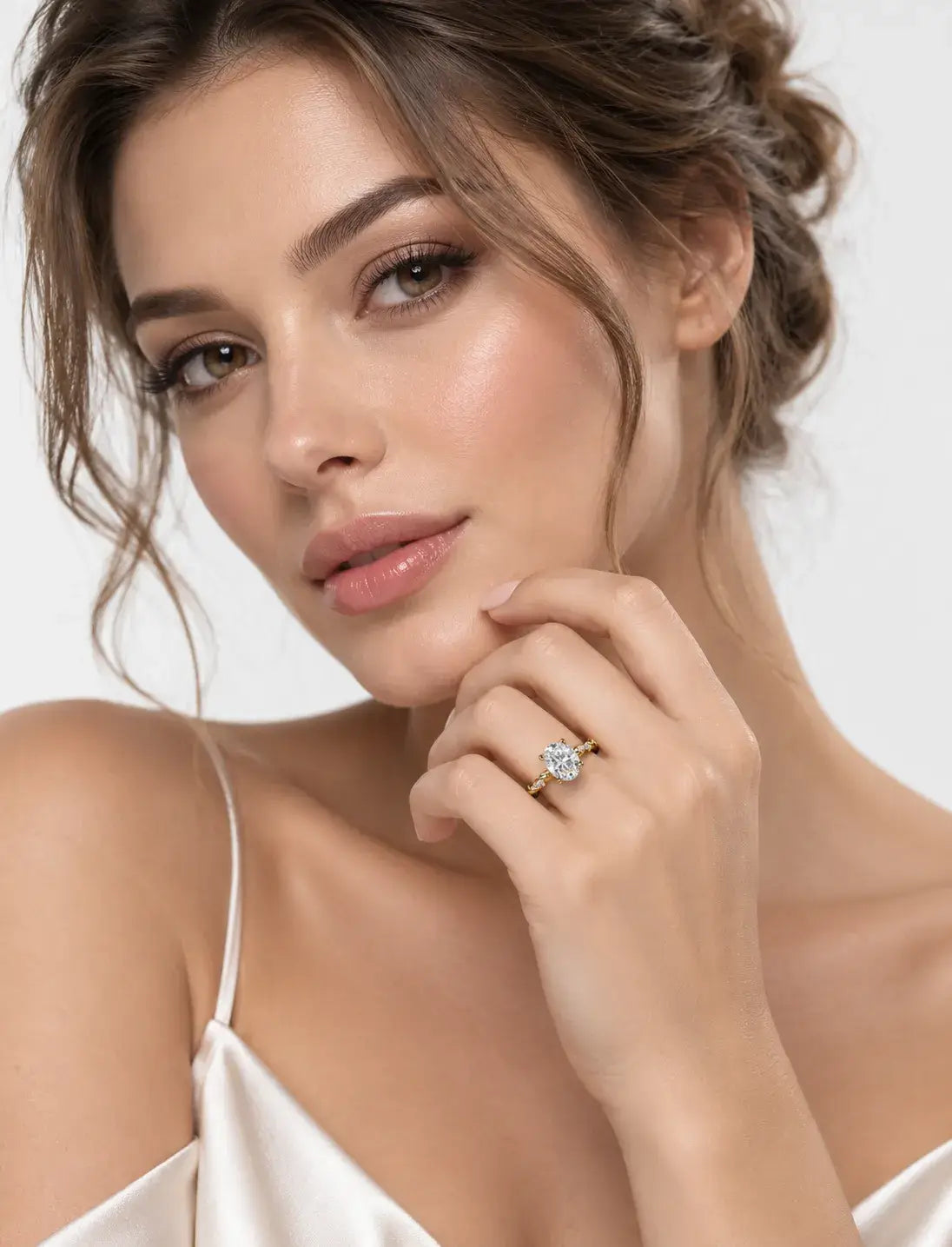 IGI Certified Lab Grown Oval Cut Solitaire Engagement Ring with a Twisted Pavé Band in Gold & Platinum