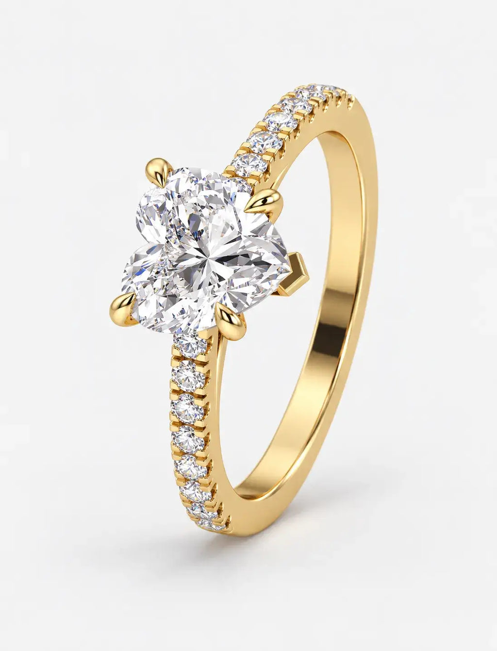 IGI Certified Lab Grown Heart-Cut Solitaire Diamond Engagement Ring with a Pavé Diamond Band in Gold & Platinum