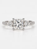 Lab Grown IGI Certified Princess-Cut Three-Stone Engagement Ring with Pear-Cut Side Accents and Pavé Band in Gold & Platinum