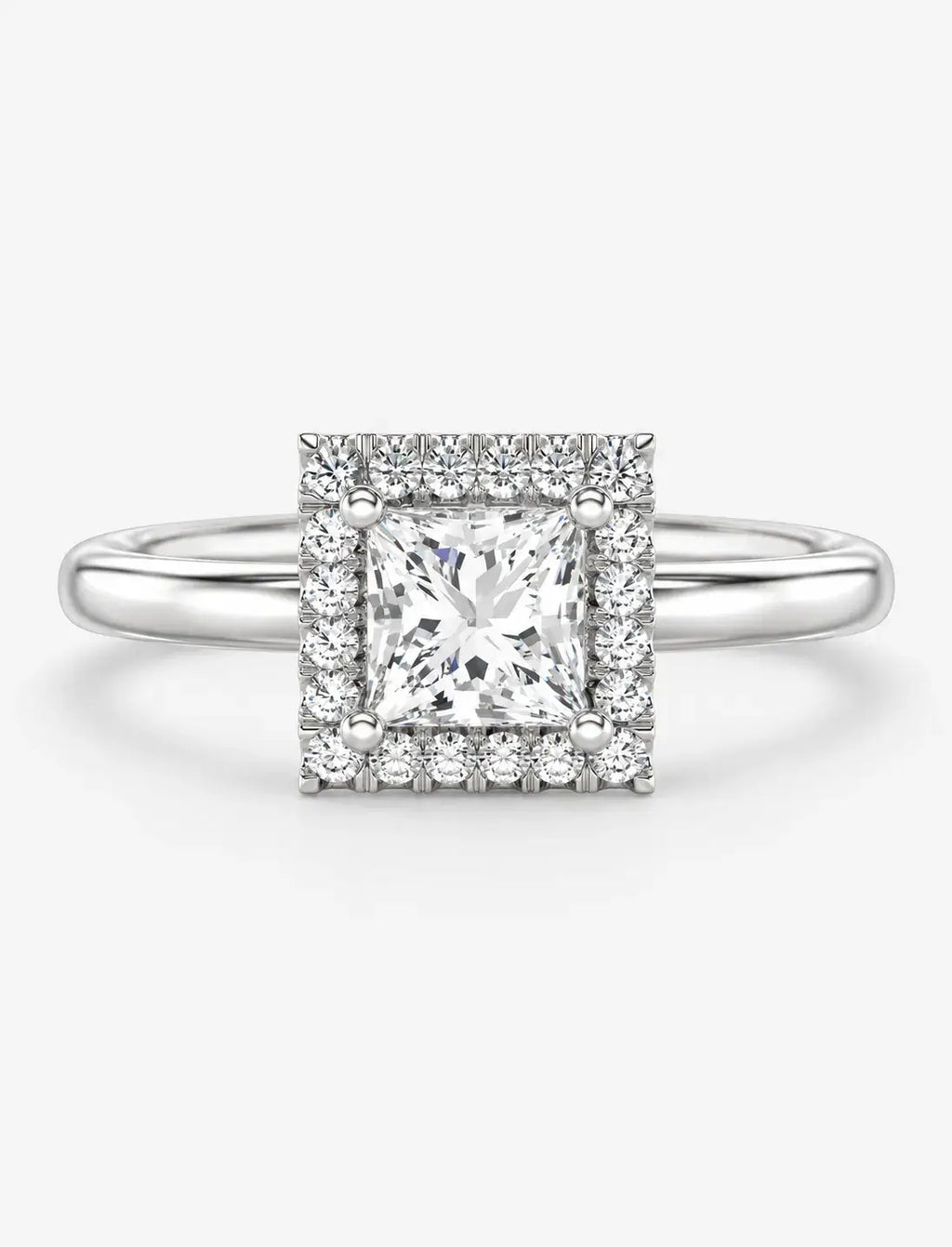 Lab-Grown IGI-Certified Princess-Cut Solitaire Engagement Ring with Square Diamond Halo in Gold & Platinum