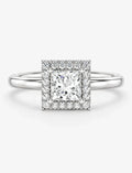 Lab-Grown IGI-Certified Princess-Cut Solitaire Engagement Ring with Square Diamond Halo in Gold & Platinum