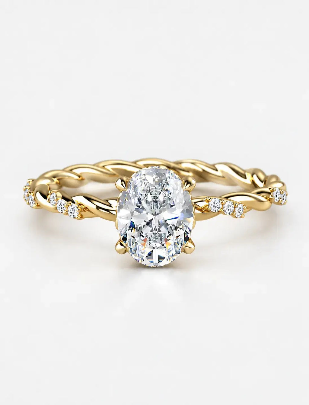 IGI Certified Lab Grown Oval Cut Solitaire Engagement Ring with a Twisted Pavé Band in Gold & Platinum