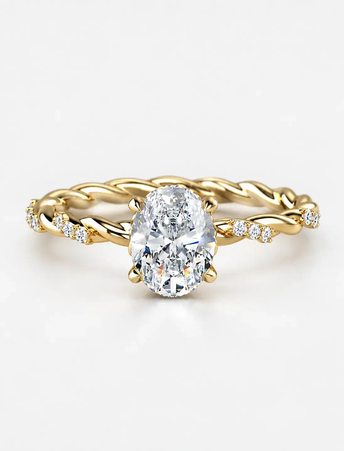 IGI Certified Lab Grown Oval Cut Solitaire Engagement Ring with a Twisted Pavé Band in Gold & Platinum