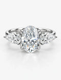 IGI Certified Lab Grown Oval Cut Three-Stone Diamond Engagement Ring with Pear Side Stones in Gold & Platinum
