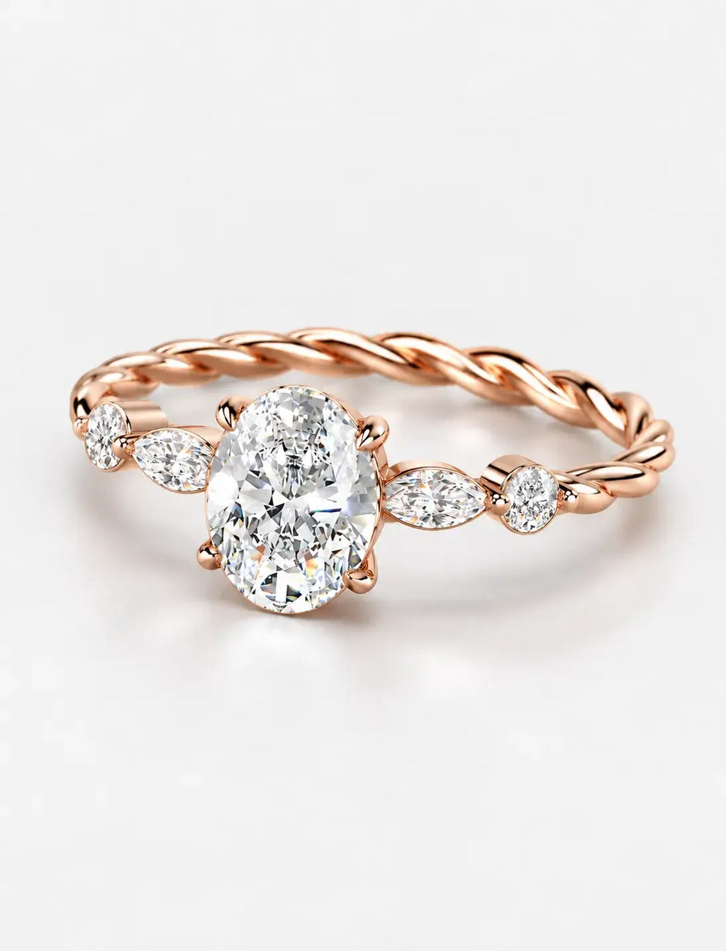 IGI Certified Lab Grown Versailles-Inspired Oval Solitaire Ring with Marquise & Round Diamond Side Stones in Gold & Platinum