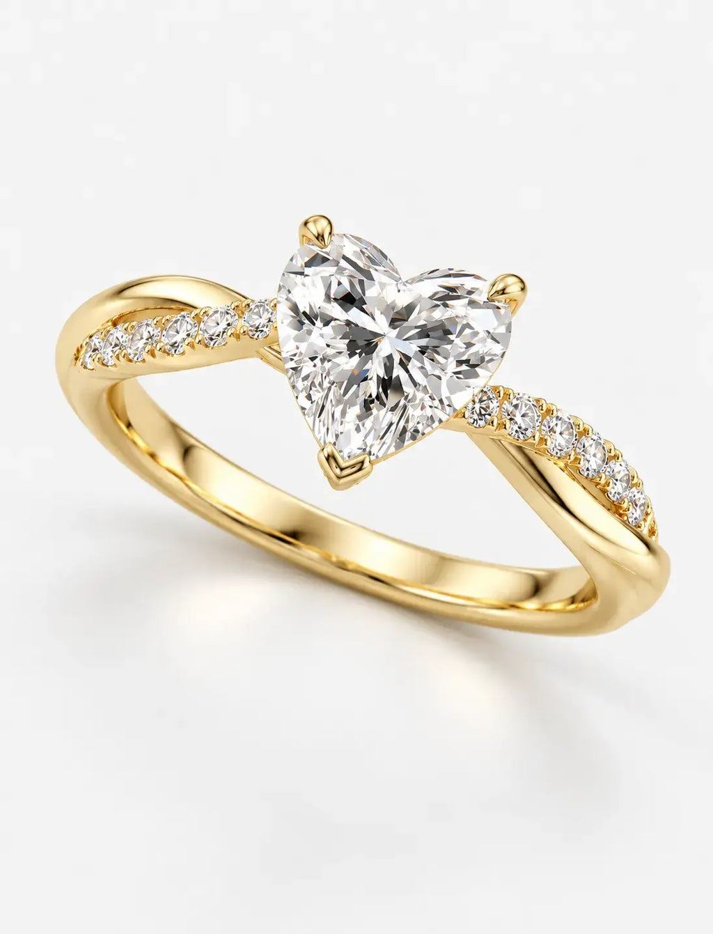 IGI Certified Lab Grown Heart-Shaped Petite Twisted Vine Engagement Ring in Gold & Platinum