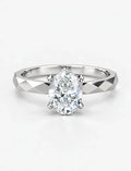 IGI Certified Lab Grown Oval Diamond Geometric Faceted Solitaire Engagement Ring in Gold & Platinum