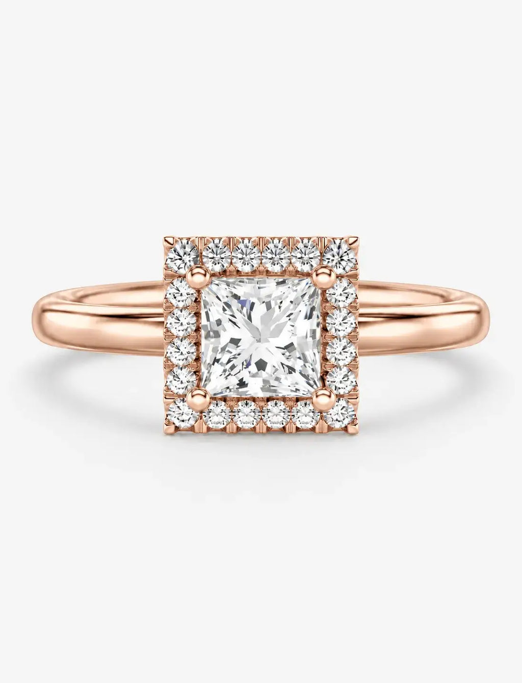 Lab-Grown IGI-Certified Princess-Cut Solitaire Engagement Ring with Square Diamond Halo in Gold & Platinum