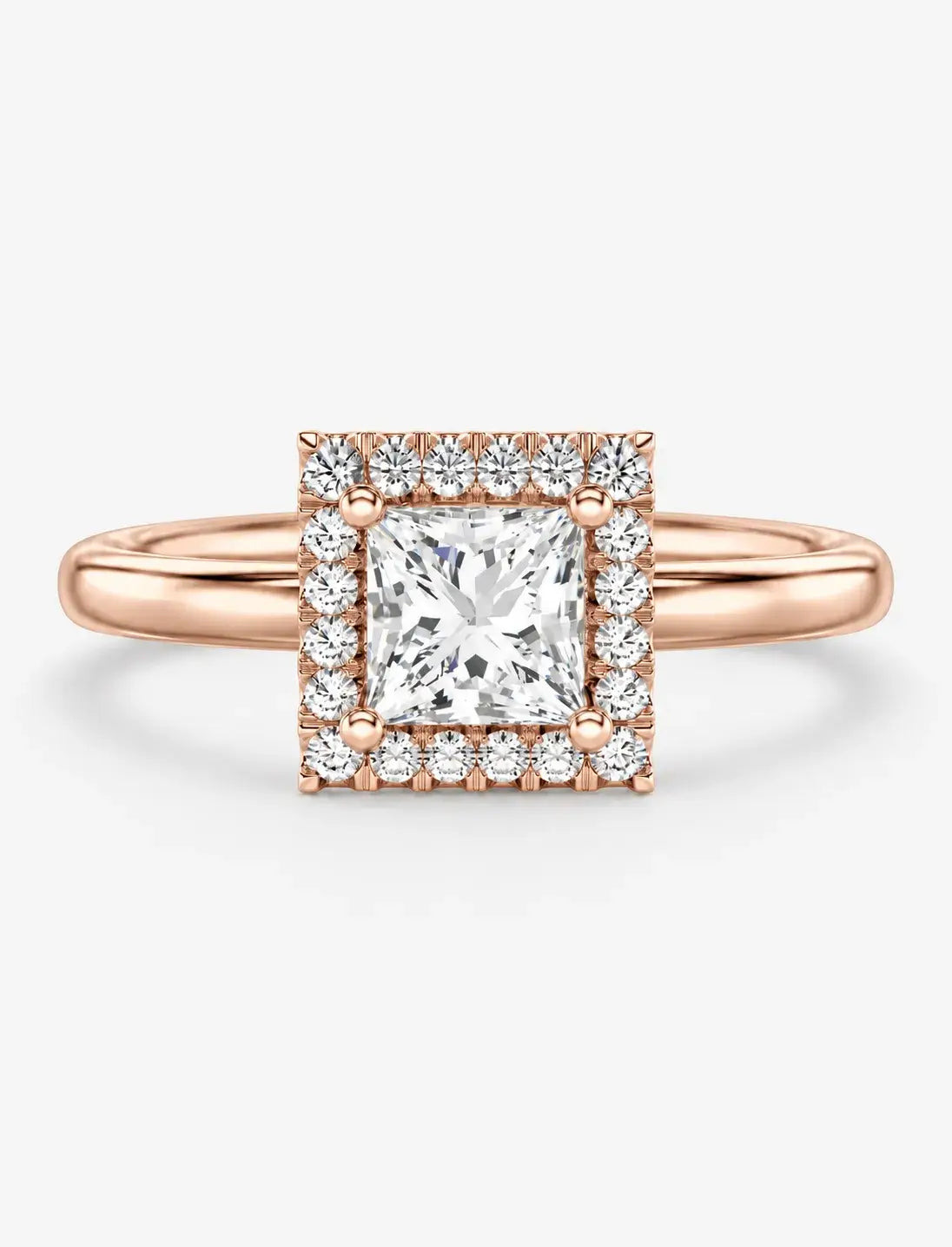 Lab-Grown IGI-Certified Princess-Cut Solitaire Engagement Ring with Square Diamond Halo in Gold & Platinum
