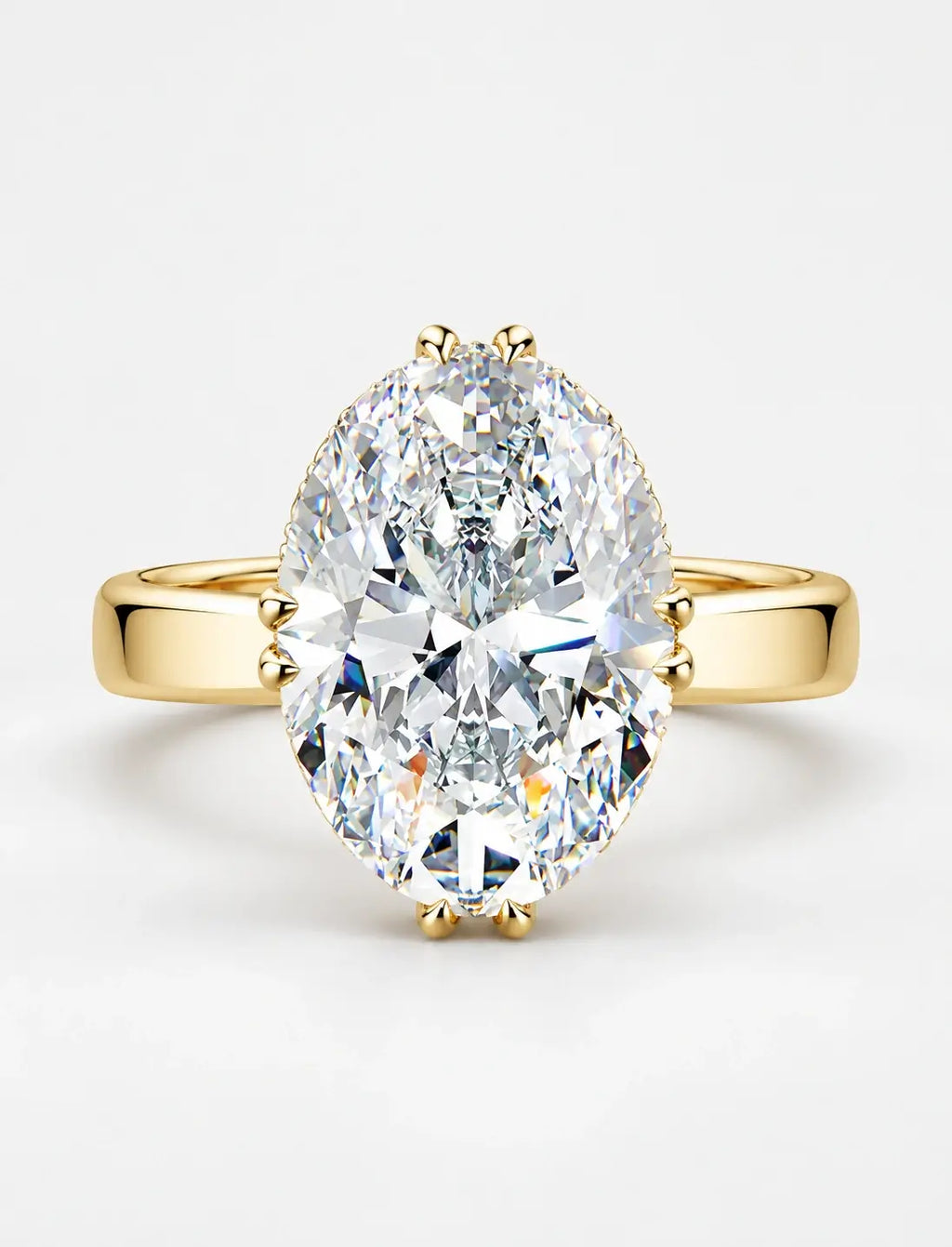 IGI Certified Lab-Grown Minimalist Elegance Oval Hidden Halo Engagement Ring with Flush-Set Diamond Band in Gold & Platinum