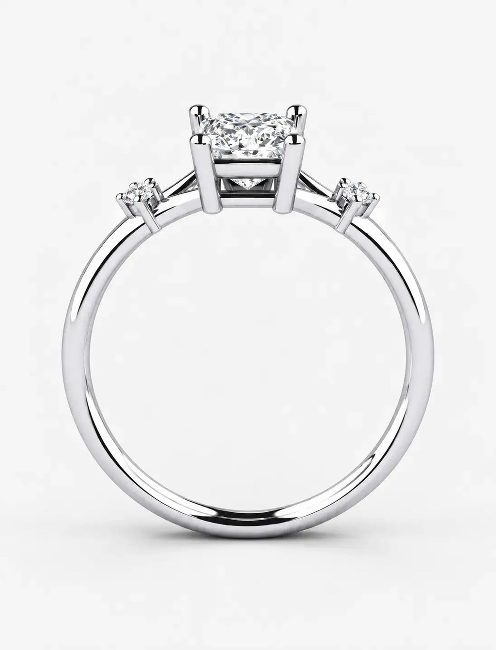Lab Grown IGI Certified Kite-Set Princess-Cut Split-Shank Three-Stone Engagement Ring in Gold & Platinum