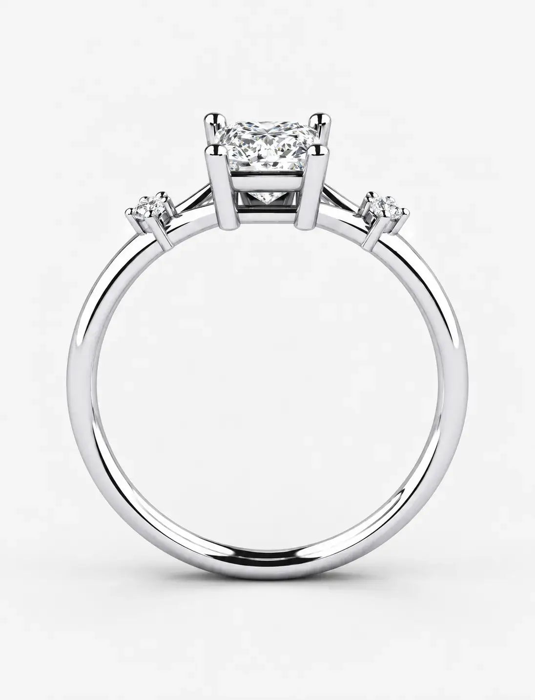 Lab Grown IGI Certified Kite-Set Princess-Cut Split-Shank Three-Stone Engagement Ring in Gold & Platinum