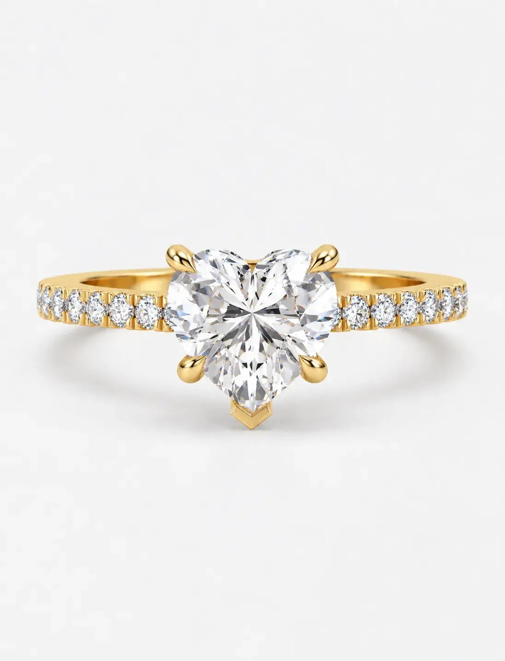 IGI Certified Lab Grown Heart-Cut Solitaire Diamond Engagement Ring with a Pavé Diamond Band in Gold & Platinum