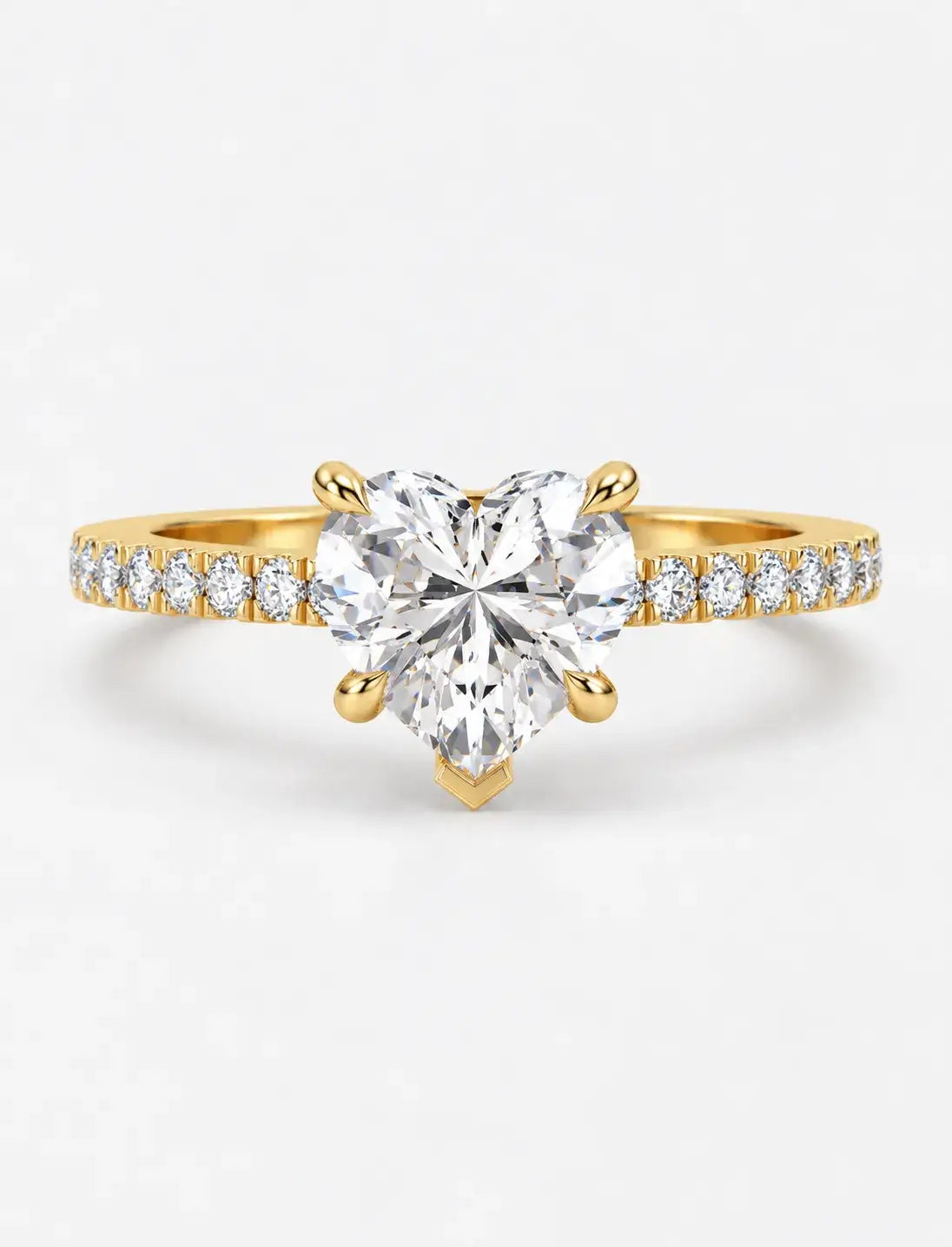 IGI Certified Lab Grown Heart-Cut Solitaire Diamond Engagement Ring with a Pavé Diamond Band in Gold & Platinum