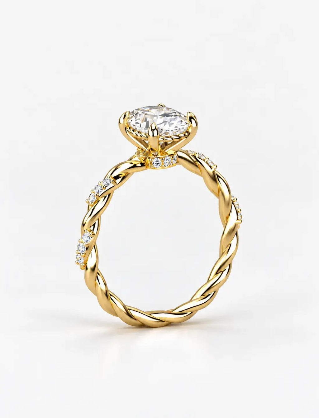 IGI Certified Lab Grown Oval Cut Solitaire Engagement Ring with a Twisted Pavé Band in Gold & Platinum